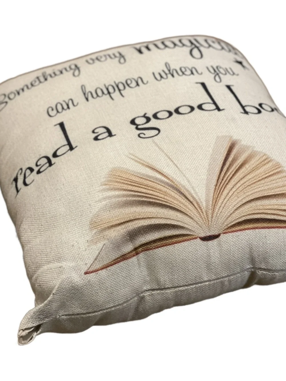 Neutral Decorative Pillow with Book Quote - Book Lovers Pillow - 17”x17”